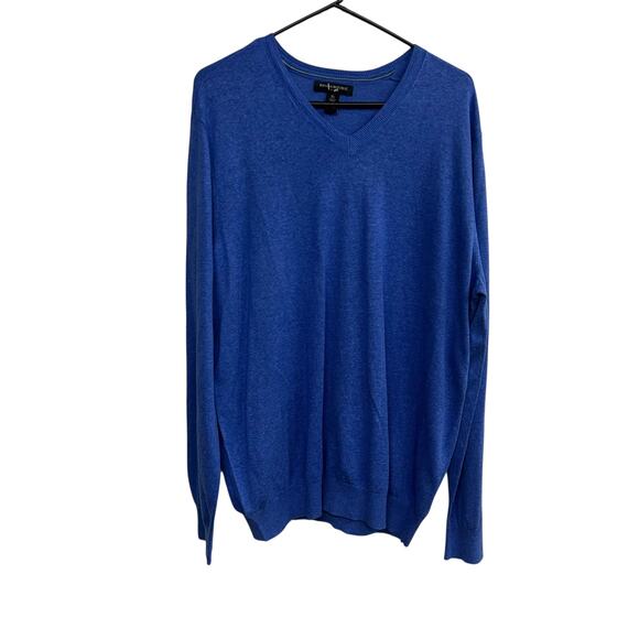 Quiet luxury silk linen sweater Banana Republic blue v‎ neck XL - Picture 1 of 6